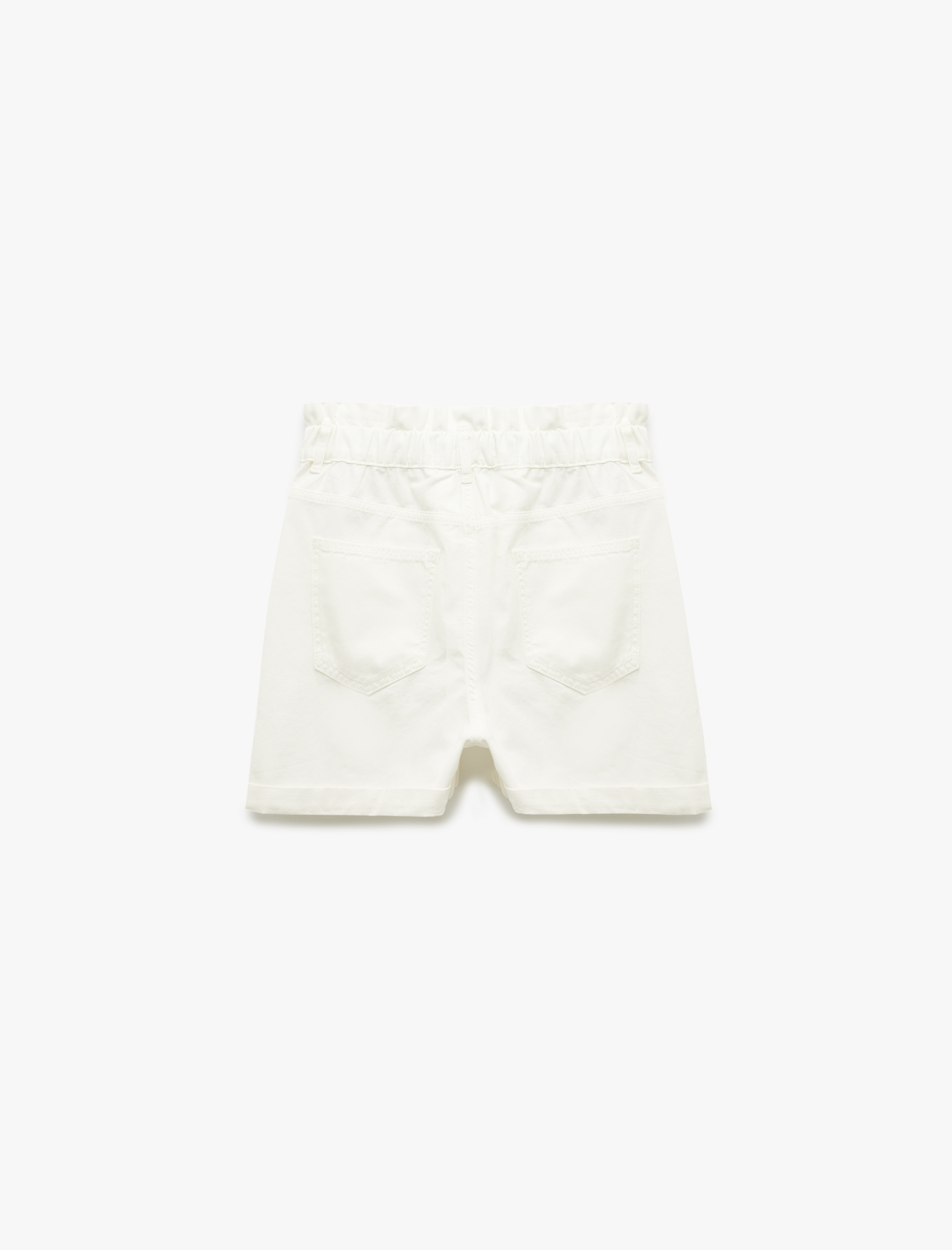   Yüksek Bel Şort Düğmeli Beli Lastikli Cepli Paçası Katlı Rahat Kalıp