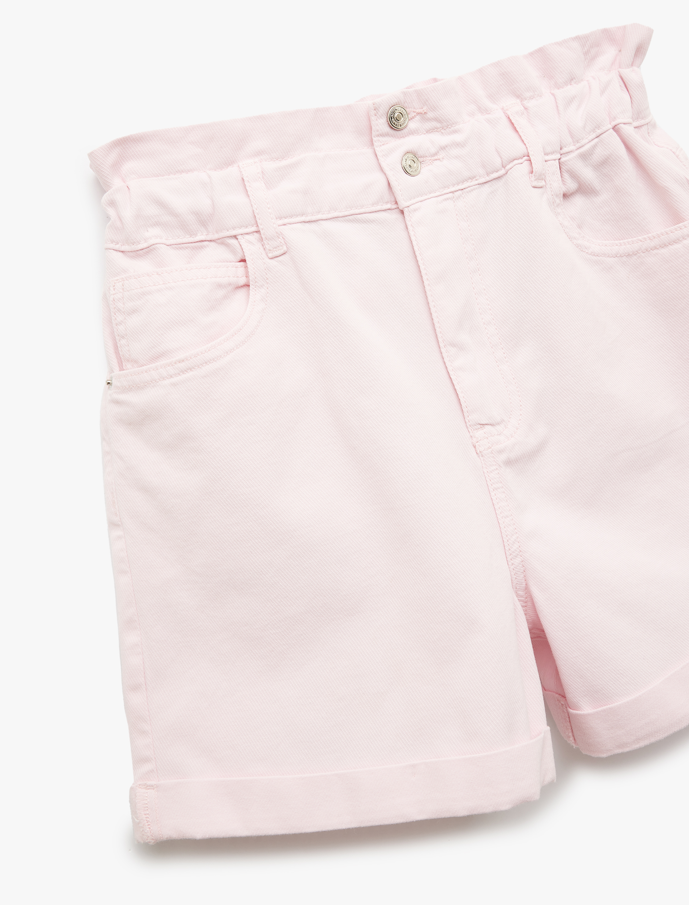   Yüksek Bel Şort Düğmeli Beli Lastikli Cepli Paçası Katlı Rahat Kalıp