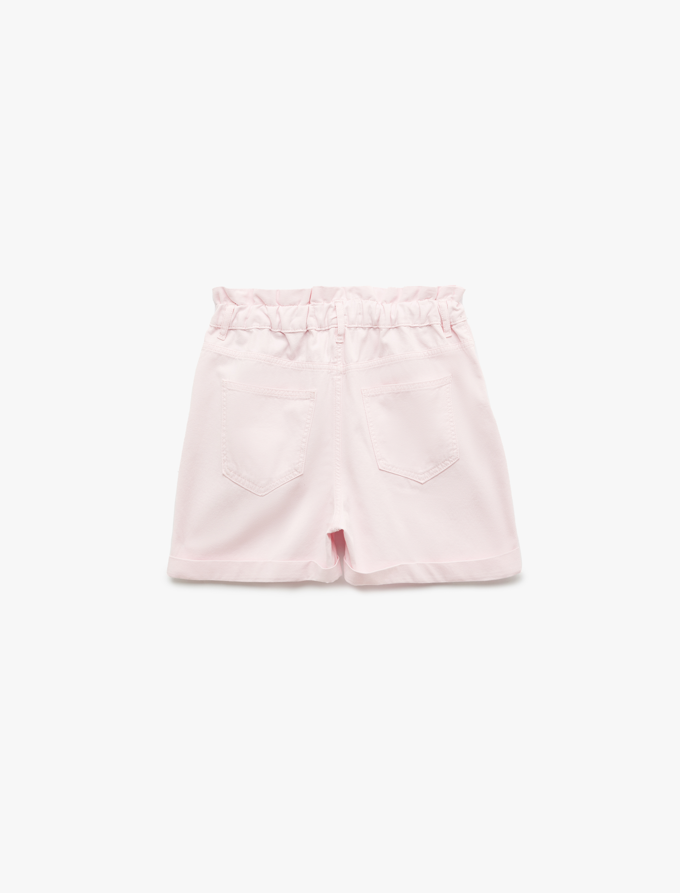   Yüksek Bel Şort Düğmeli Beli Lastikli Cepli Paçası Katlı Rahat Kalıp