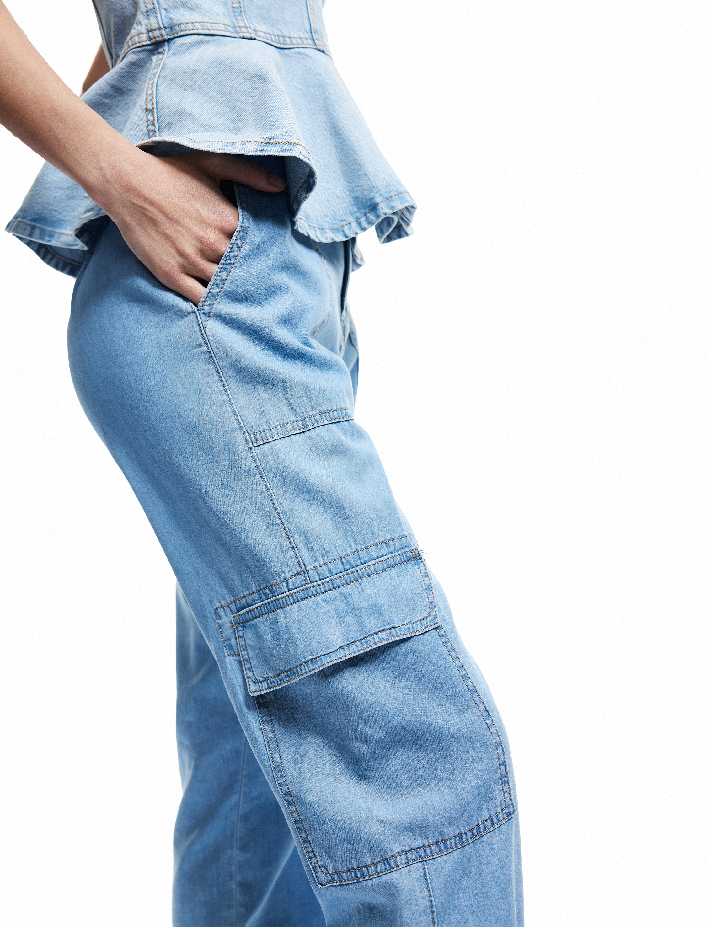   Jogger Kargo Cepli Düğmeli Kot Pantolon