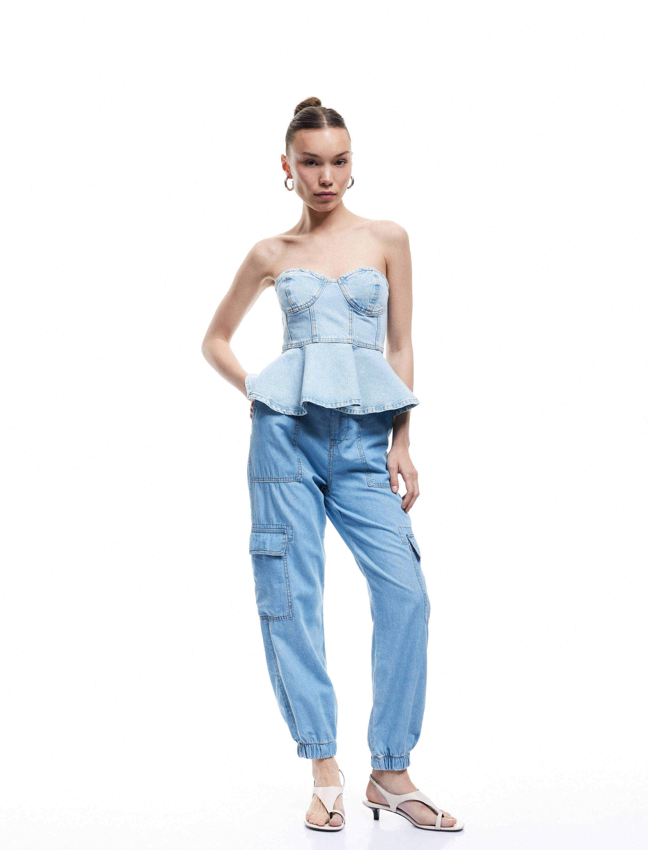   Jogger Kargo Cepli Düğmeli Kot Pantolon