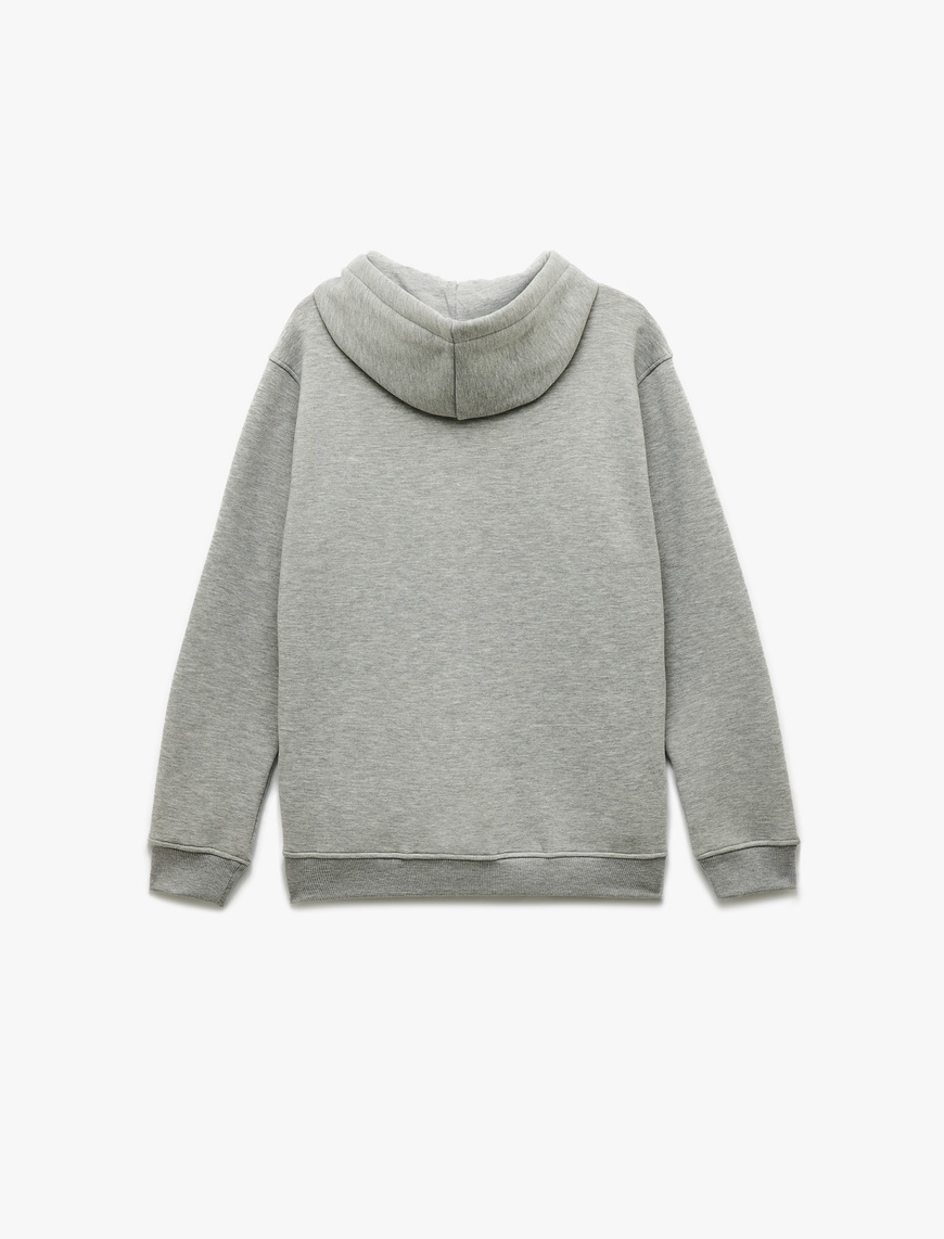   Şardonlu Uzun Kollu Basic Kapşonlu Sweatshirt