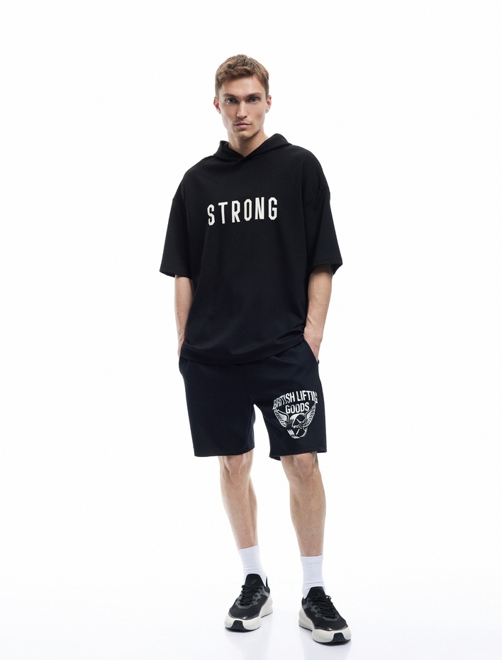  Viskon Karışımlı Baskılı Oversize Beli Bağcıklı Spor Şort