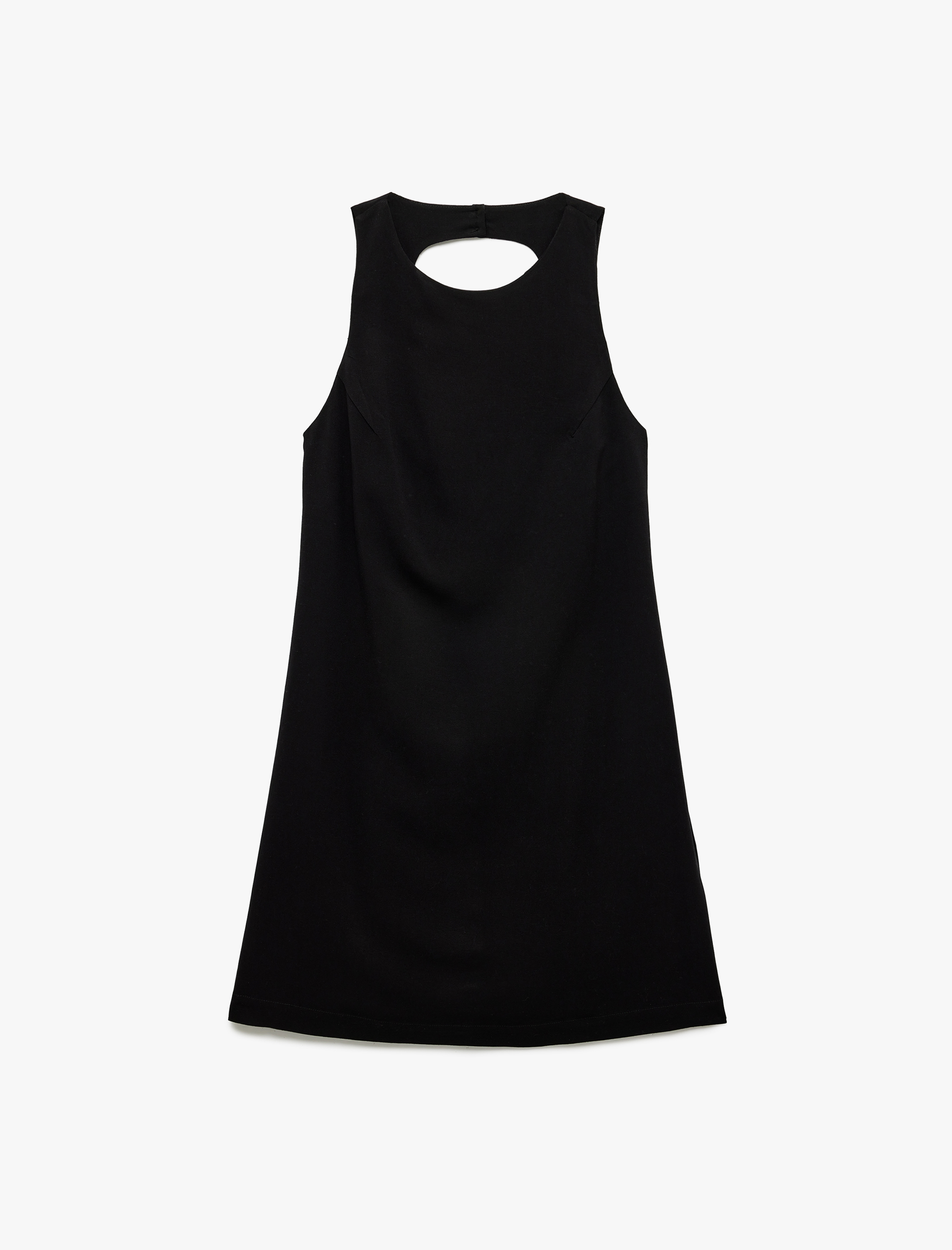   Viskon Keten Karışımlı Arkası Pencere Detaylı Kolsuz Bisiklet Yaka Mini Elbise