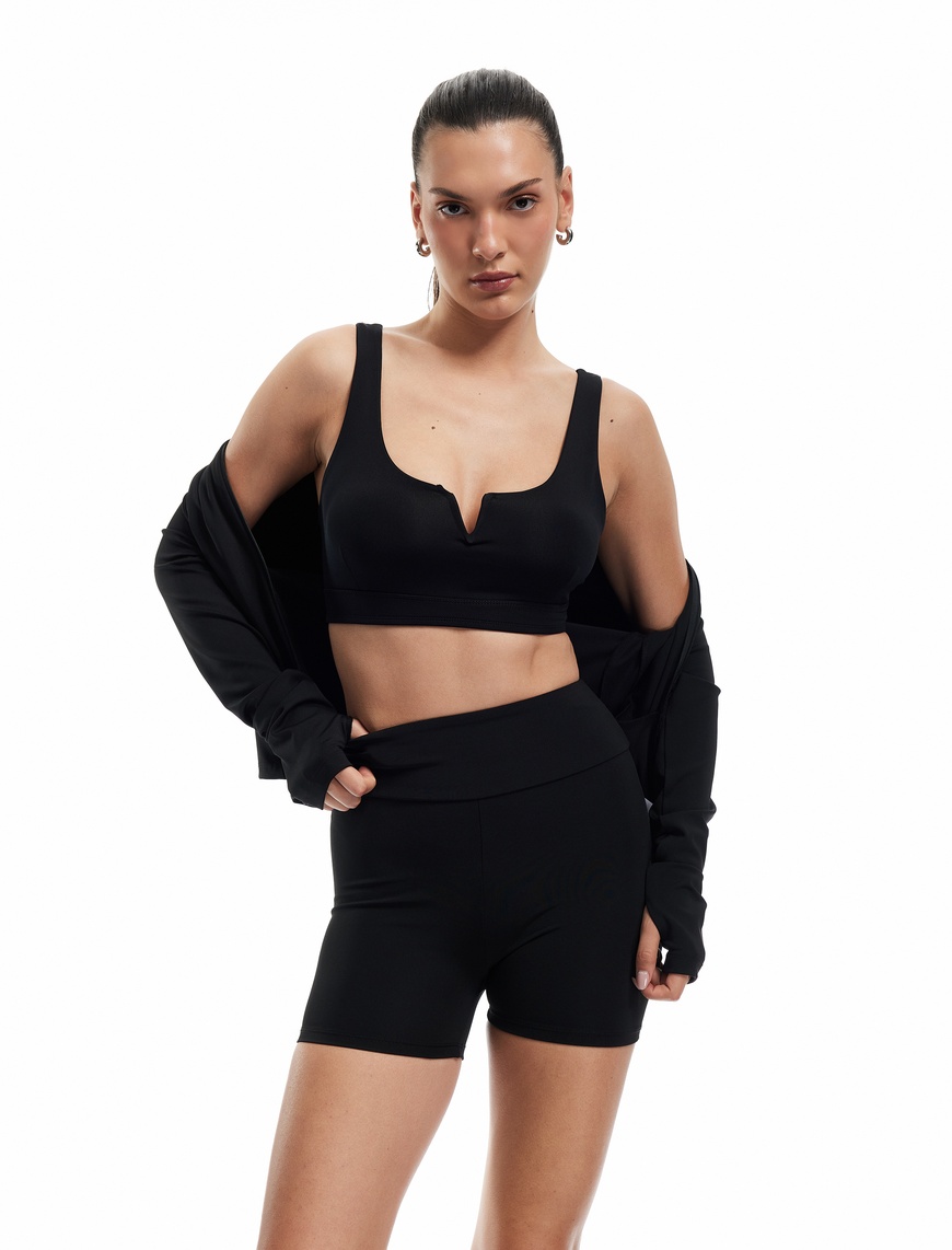   Yüksek Bel Slim Fit İnterlok Biker Spor Tayt