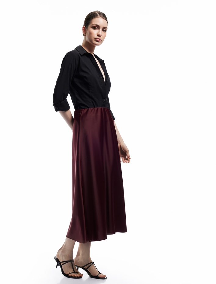  Standart Bel Kloş Midi Boy Saten Etek