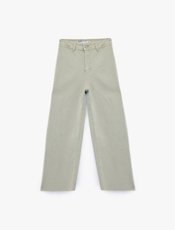Yüksek Bel Düğmeli Cepli Rahat Kalıp Geniş Paça Denim Pantolon - Culotte Jeans