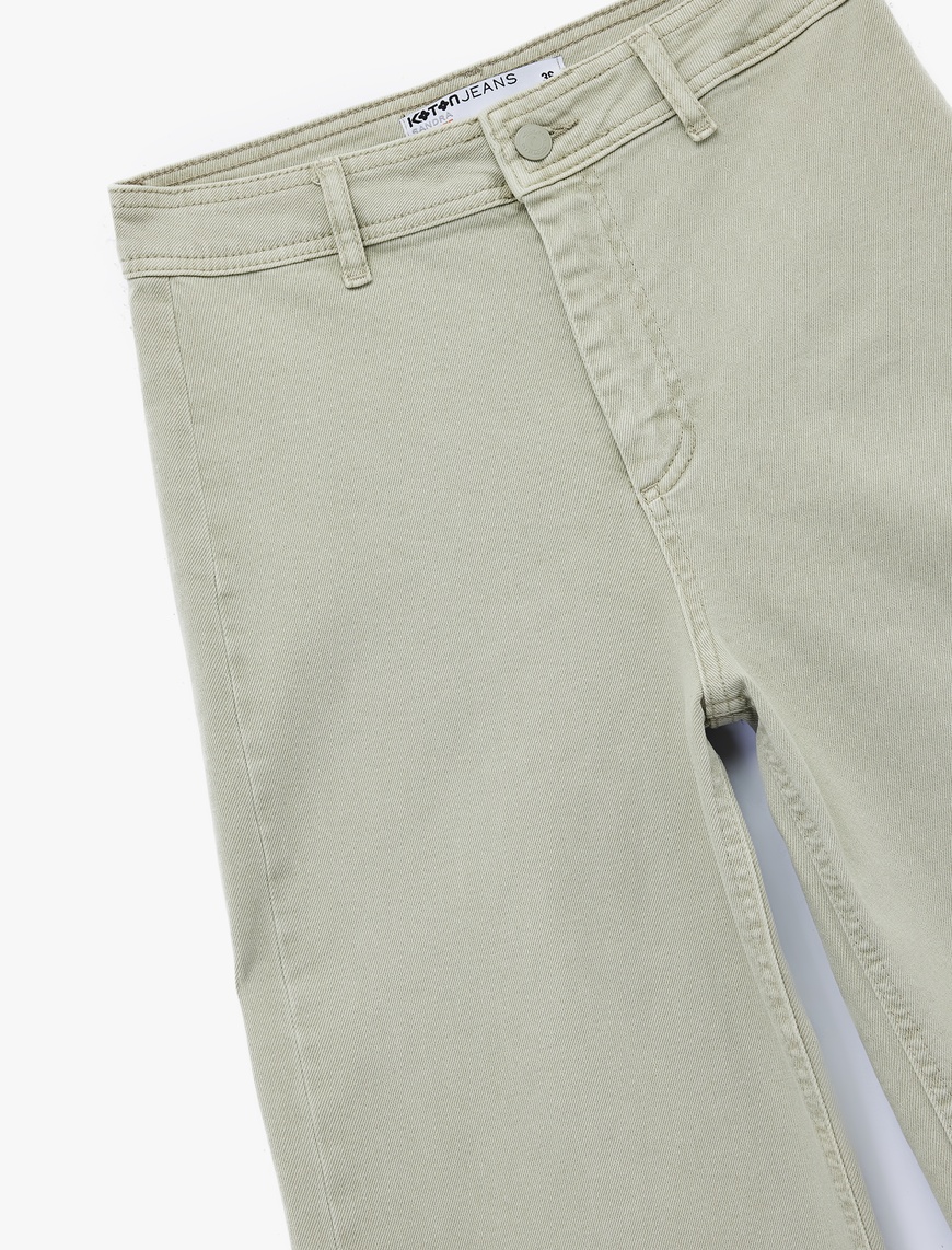   Yüksek Bel Düğmeli Cepli Rahat Kalıp Geniş Paça Denim Pantolon - Culotte Jeans