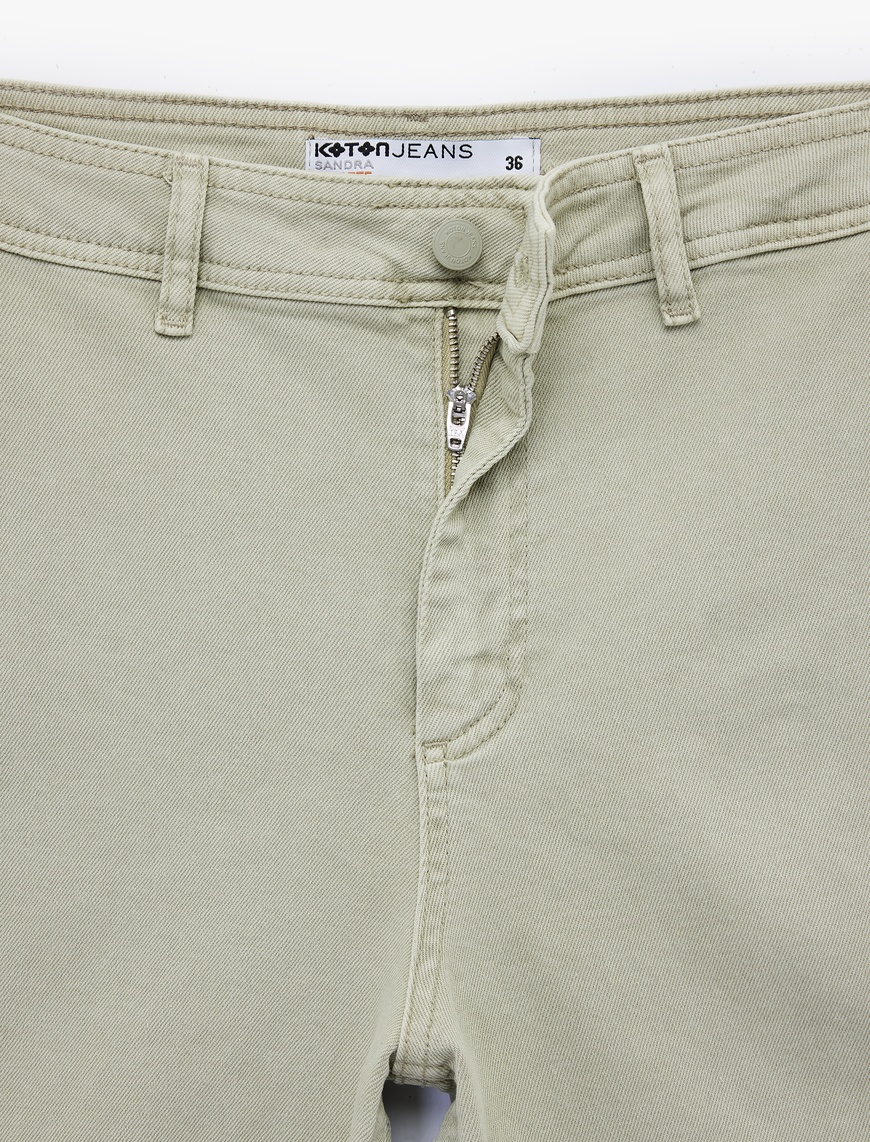   Yüksek Bel Düğmeli Cepli Rahat Kalıp Geniş Paça Denim Pantolon - Culotte Jeans