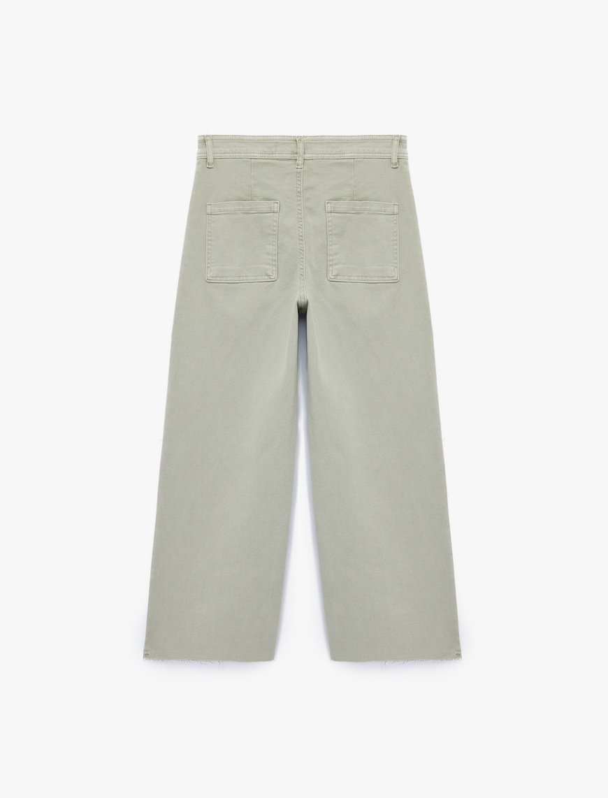   Yüksek Bel Düğmeli Cepli Rahat Kalıp Geniş Paça Denim Pantolon - Culotte Jeans
