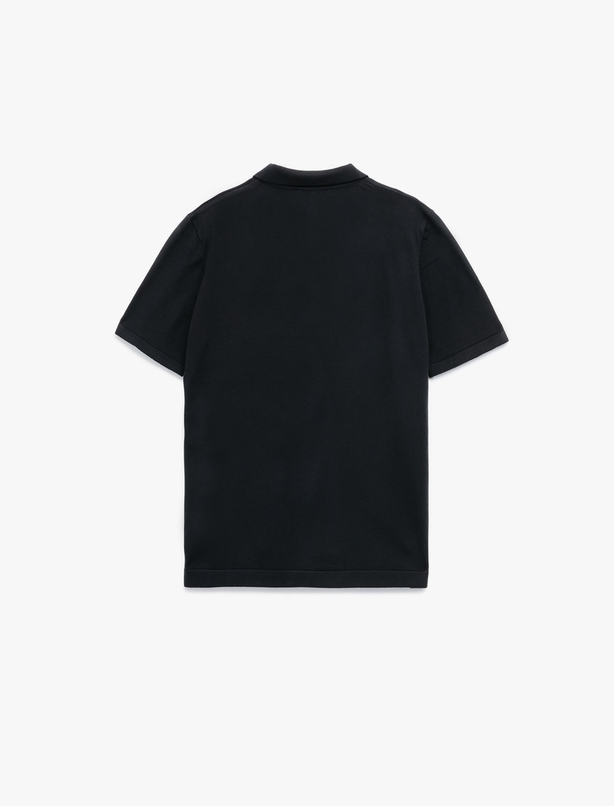   Viskon Regular Fit Polo Yaka Yarım Fermuarlı Kısa Kollu Triko Tişört