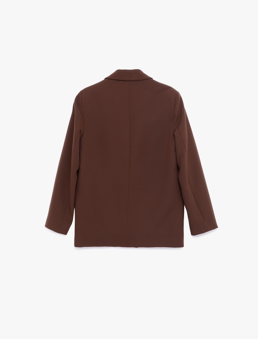   Uzun Kollu Kapaklı Cep Detaylı Oversize Kruvaze Blazer Ceket