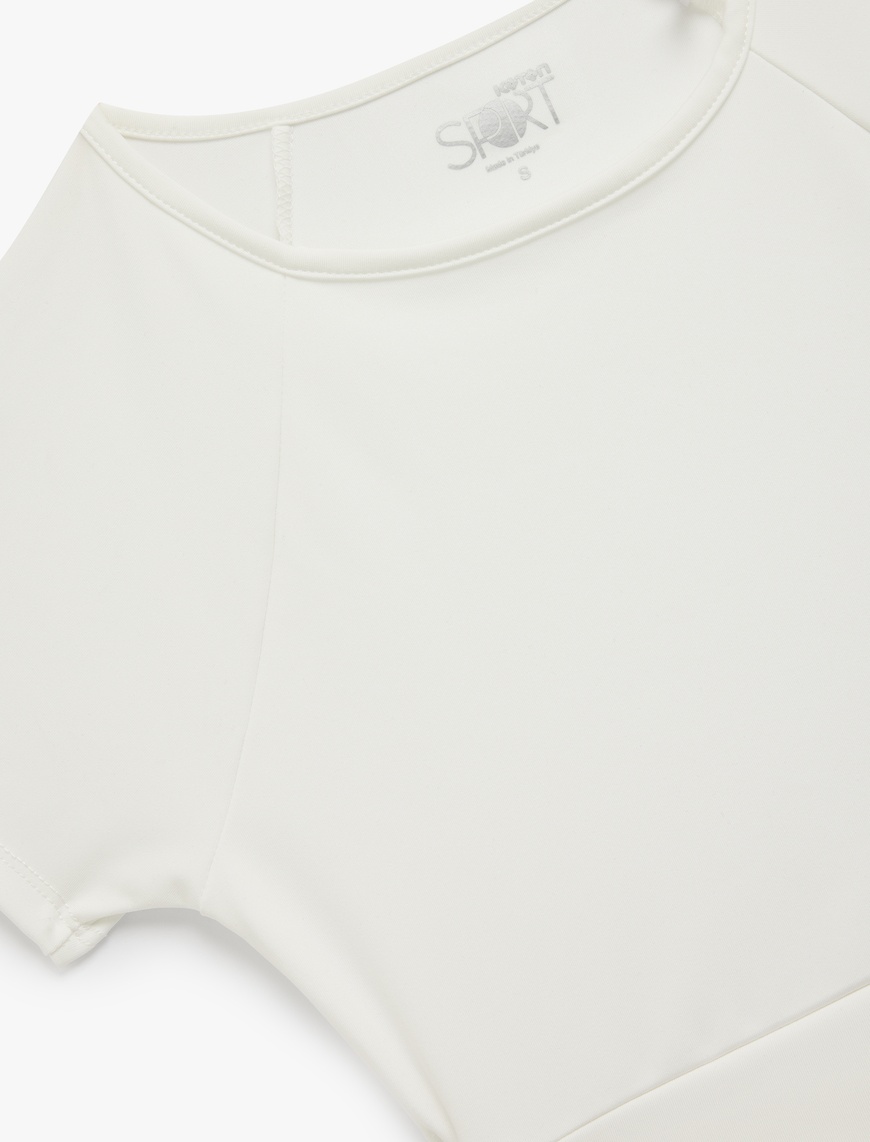   Slim Fit Kısa Kollu Bisiklet Yaka Crop Bağlama Detaylı Spor Tişört