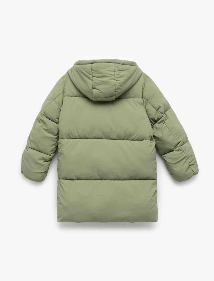 Kız Çocuk Kapşonlu Uzun Kollu Cepli Kapitone Mont
