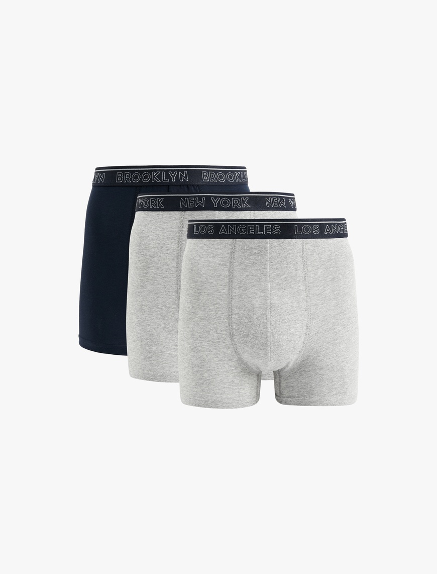   Baskılı Lastikli Basic Pamuklu 3'lü Boxer Seti