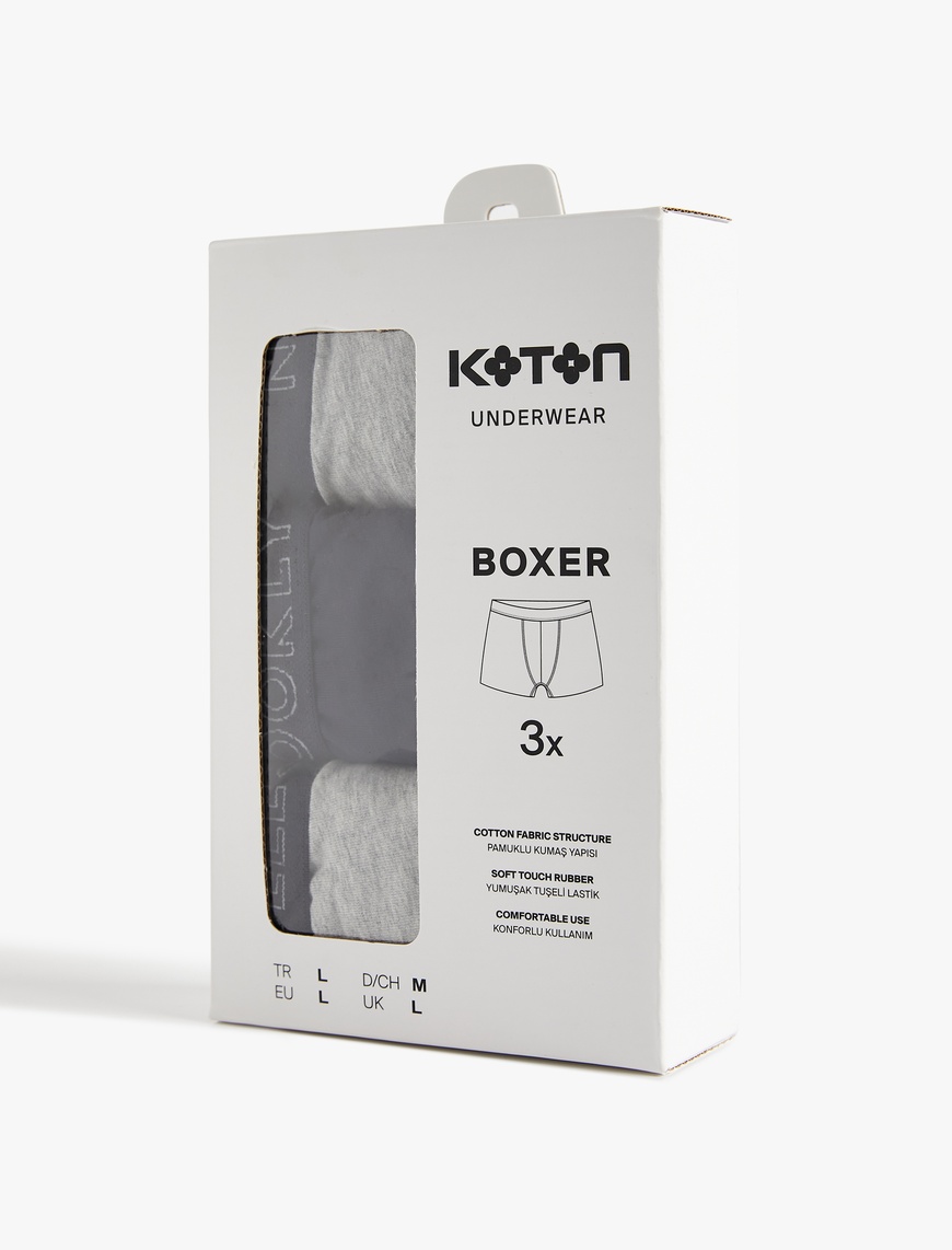   Baskılı Lastikli Basic Pamuklu 3'lü Boxer Seti