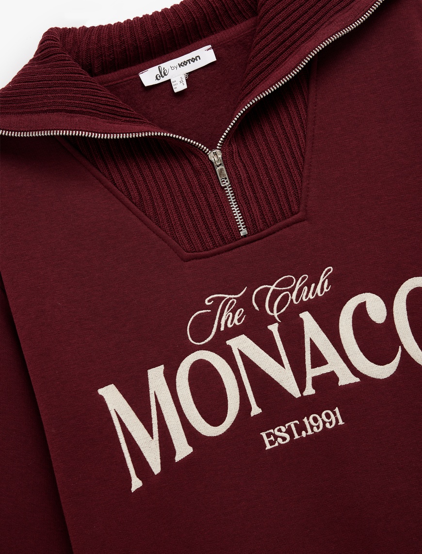   Yarım Fermuarlı Pamuklu Rahat Kalıp Kolej Baskılı Sweatshirt