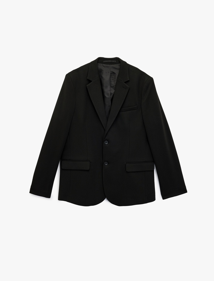  Slim Fit Kapaklı Cep Detaylı Uzun Kollu Mono Yaka Blazer Ceket