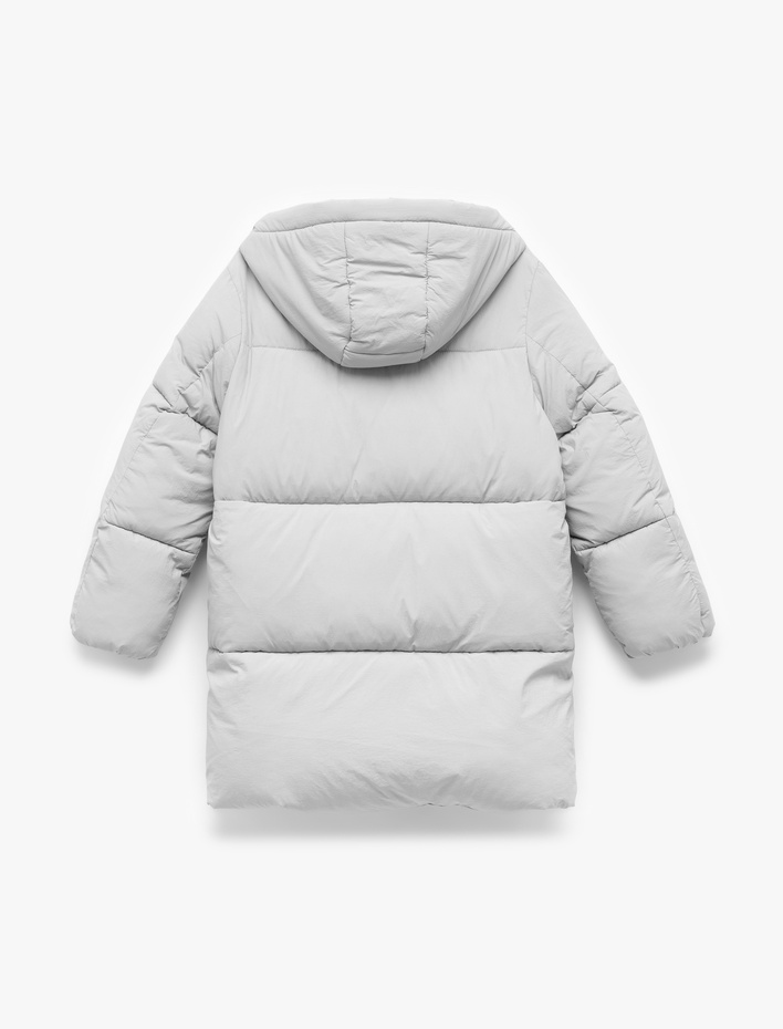 Kız Çocuk Kapşonlu Uzun Kollu Cepli Kapitone Mont