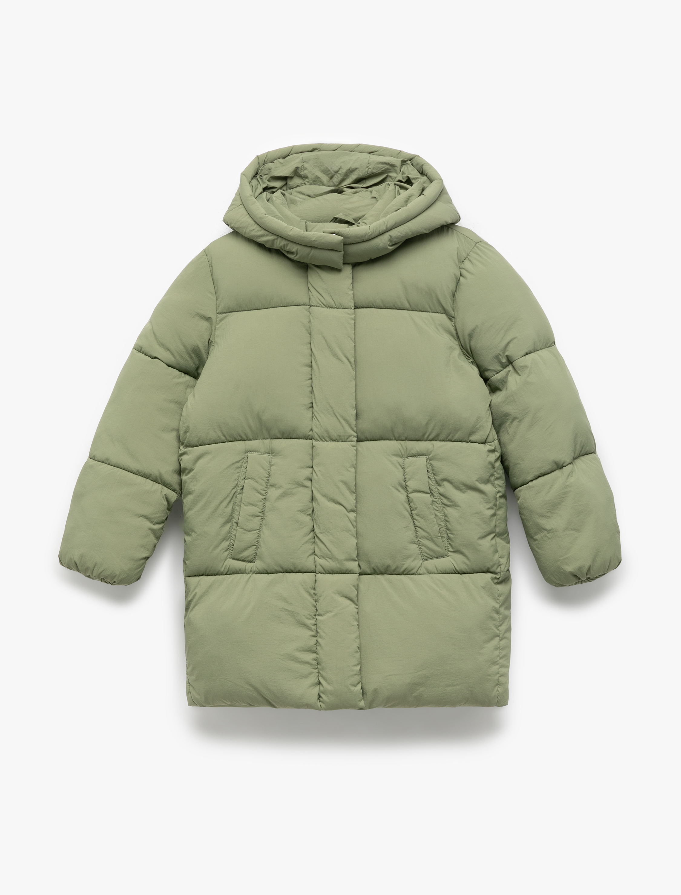  Kız Çocuk Kapşonlu Uzun Kollu Cepli Kapitone Mont