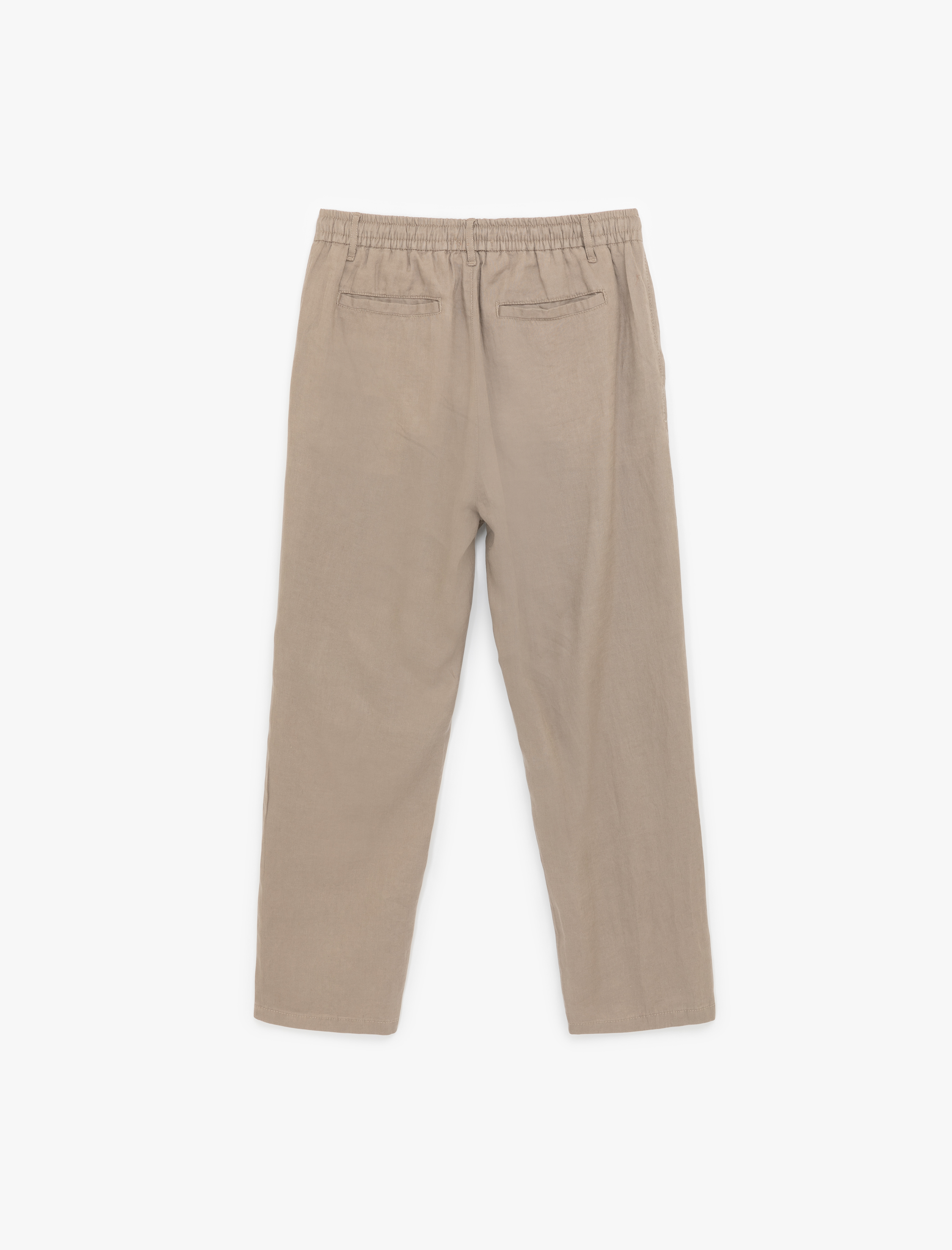   Beli Bağcıklı Düğmeli Keten Pantolon