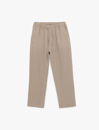 Beli Bağcıklı Düğmeli Keten Pantolon