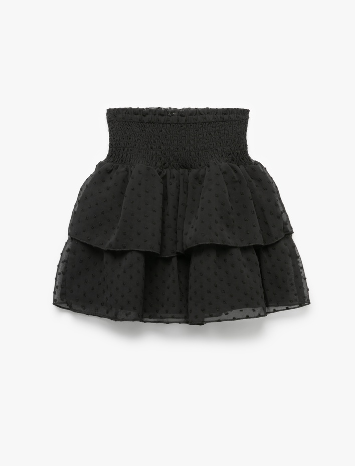 Kız Çocuk Kat Detaylı Yüksek Bel Gipeli Fırfırlı Etek