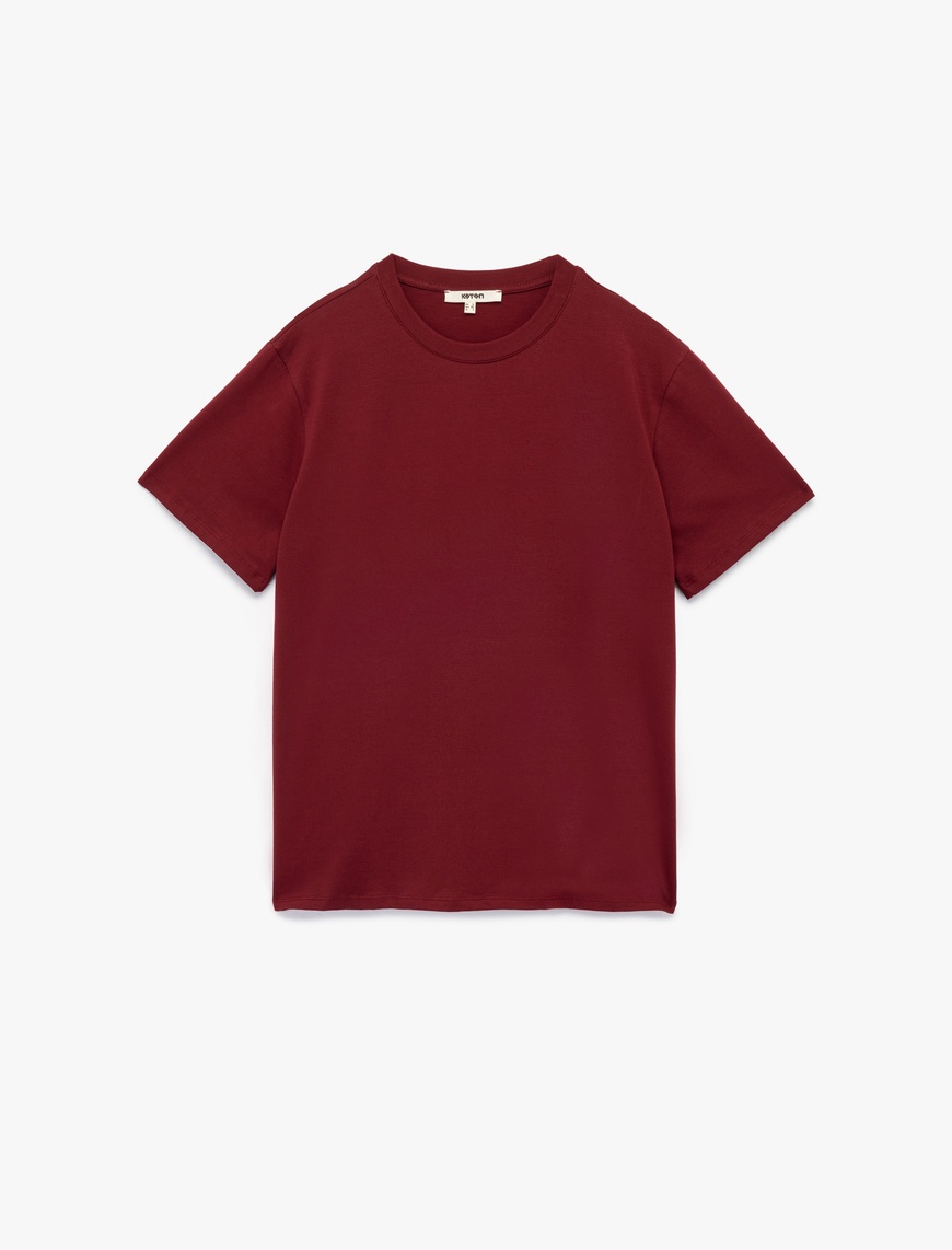   Kısa Kollu Bisiklet Yaka Pamuklu Basic Oversize Tişört