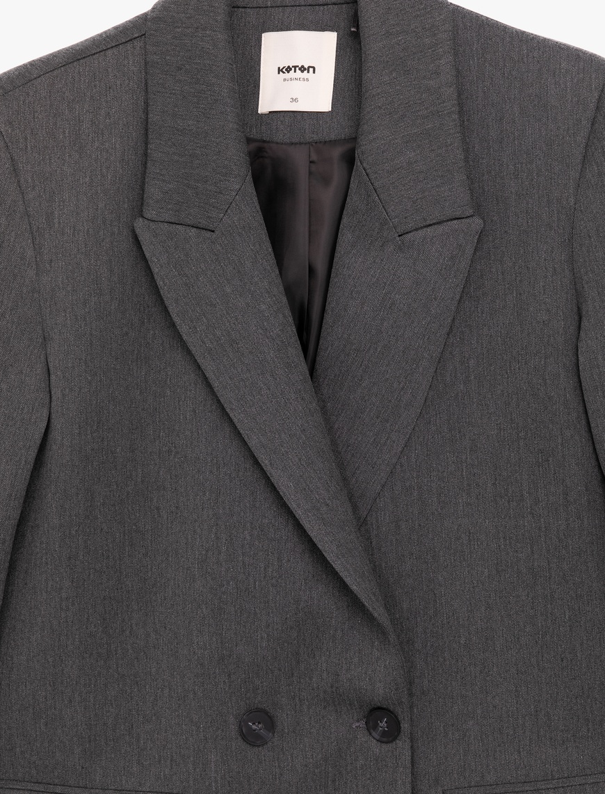   Uzun Kollu Viskon Karışımlı Kruvaze Yaka Oversize Blazer Ceket