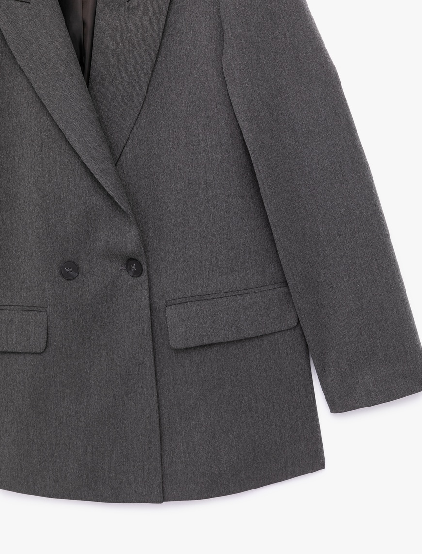  Uzun Kollu Viskon Karışımlı Kruvaze Yaka Oversize Blazer Ceket