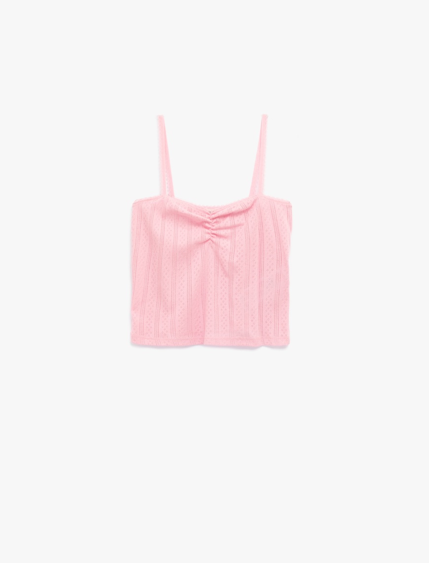  Pamuklu İp Askılı Büzgülü Dokulu Slim Fit Crop Atlet