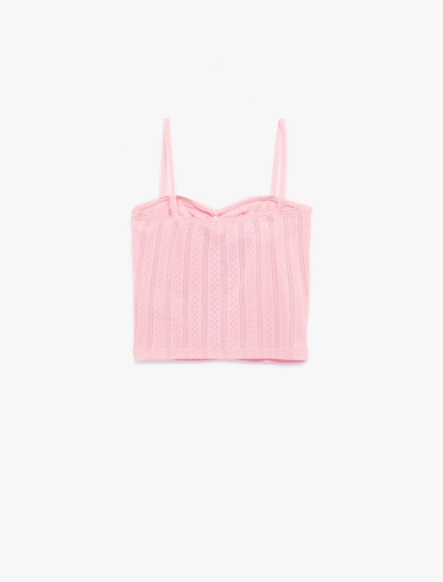   Pamuklu İp Askılı Büzgülü Dokulu Slim Fit Crop Atlet