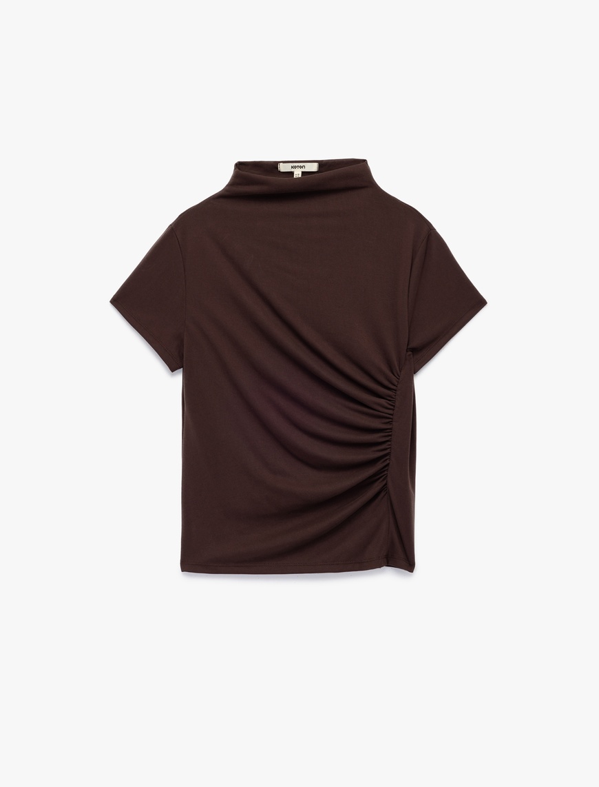  Slim Fit Büzgülü Kısa Kollu Dik Yaka Bluz