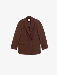 Uzun Kollu Kapaklı Cep Detaylı Oversize Kruvaze Blazer Ceket