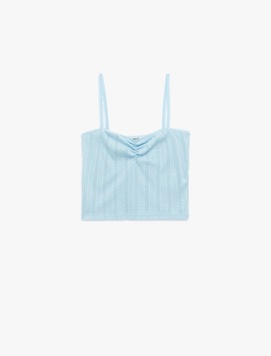   Pamuklu İp Askılı Büzgülü Dokulu Slim Fit Crop Atlet