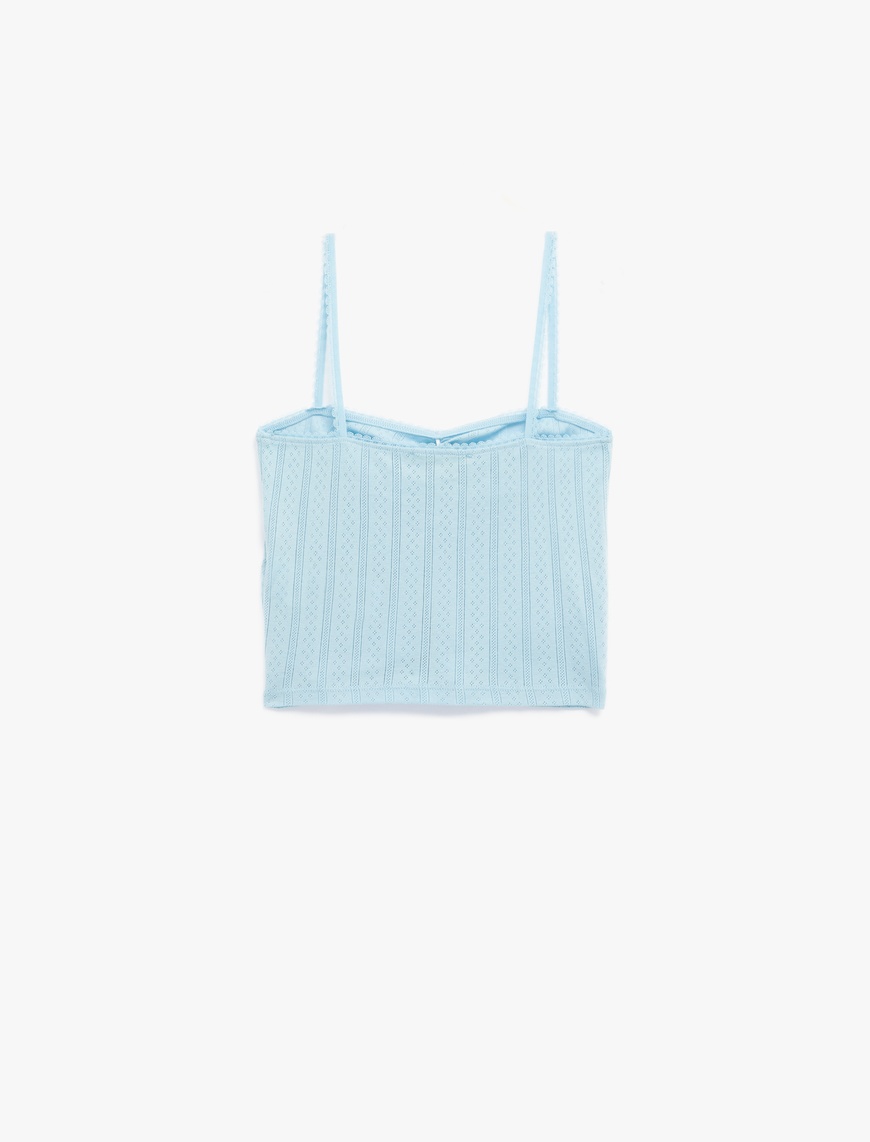   Pamuklu İp Askılı Büzgülü Dokulu Slim Fit Crop Atlet