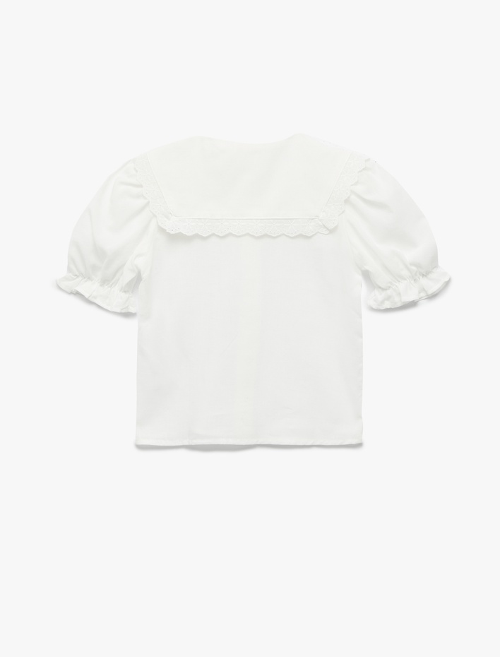 Kız Çocuk Pamuklu Çiçek İşlemeli Bebe Yaka Balon Kollu Gömlek