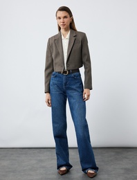 Kruvaze Uzun Kollu Düğmeli Crop Blazer Ceket