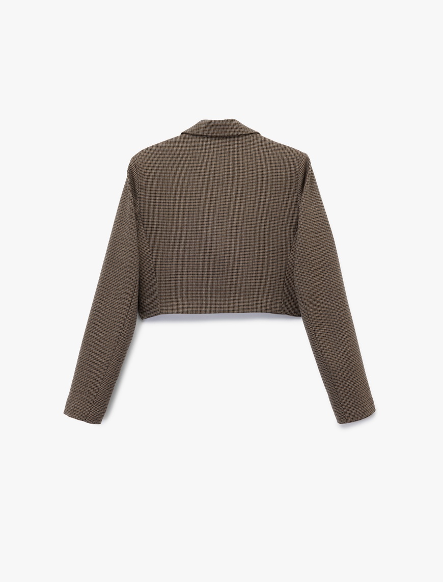   Kruvaze Uzun Kollu Düğmeli Crop Blazer Ceket
