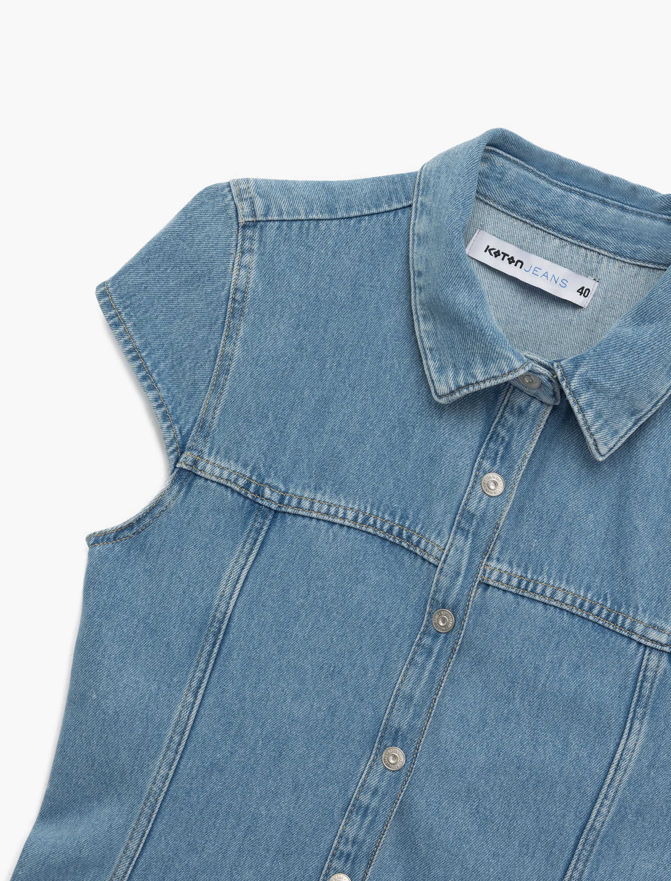   Kısa Kollu Düğmeli Gömlek Yaka Mini Denim Elbise