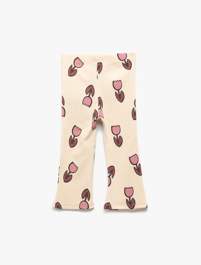 Kız Bebek Pamuklu Beli Lastikli Çiçek Desenli İspanyol Paça Tayt