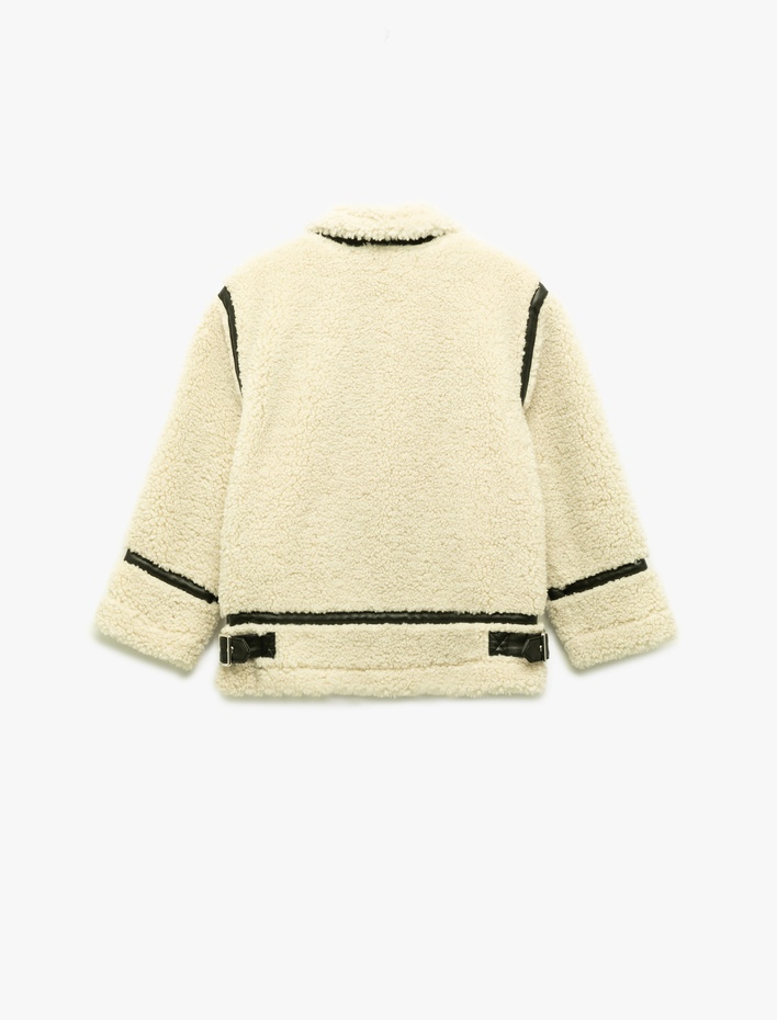 Kız Çocuk Uzun Kollu Gömlek Yaka Cepli Peluş Ceket