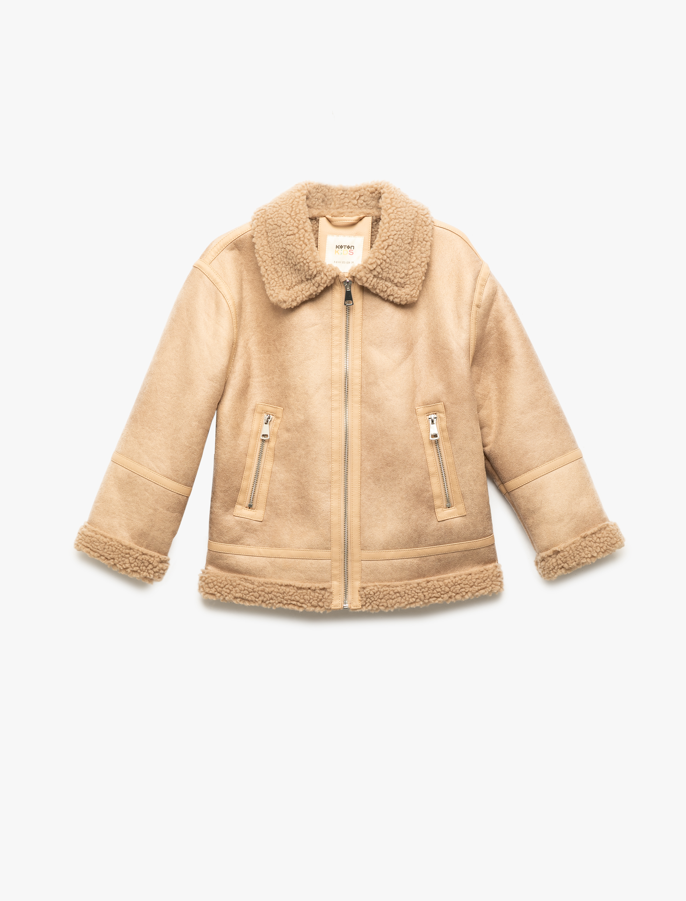  Kız Çocuk Uzun Kollu Peluş Astarlı Gömlek Yaka Ceket