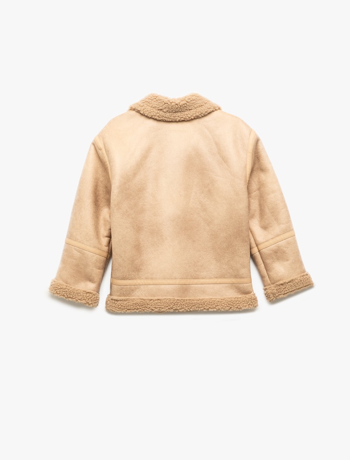 Kız Çocuk Uzun Kollu Peluş Astarlı Gömlek Yaka Ceket