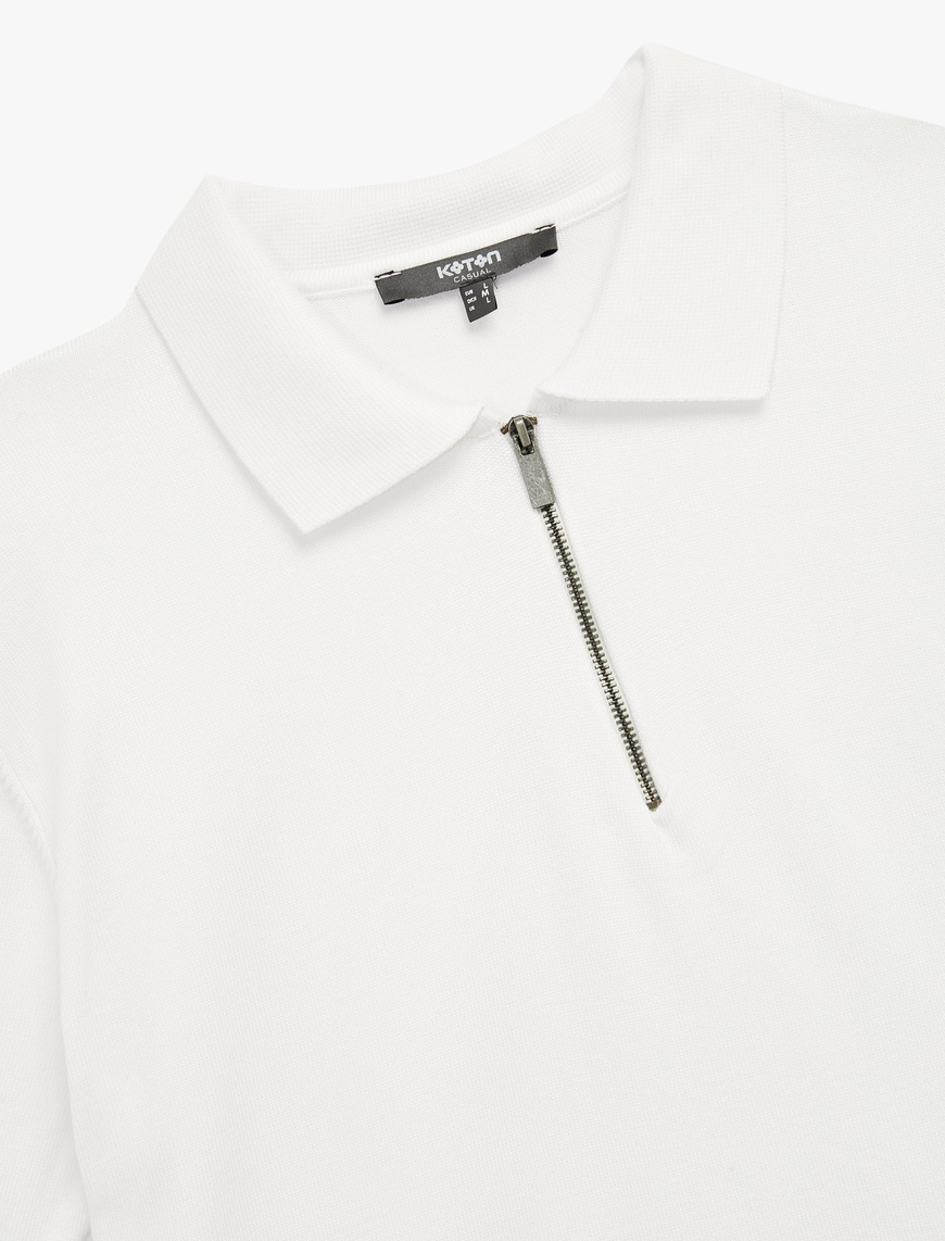   Viskon Regular Fit Polo Yaka Yarım Fermuarlı Kısa Kollu Triko Tişört