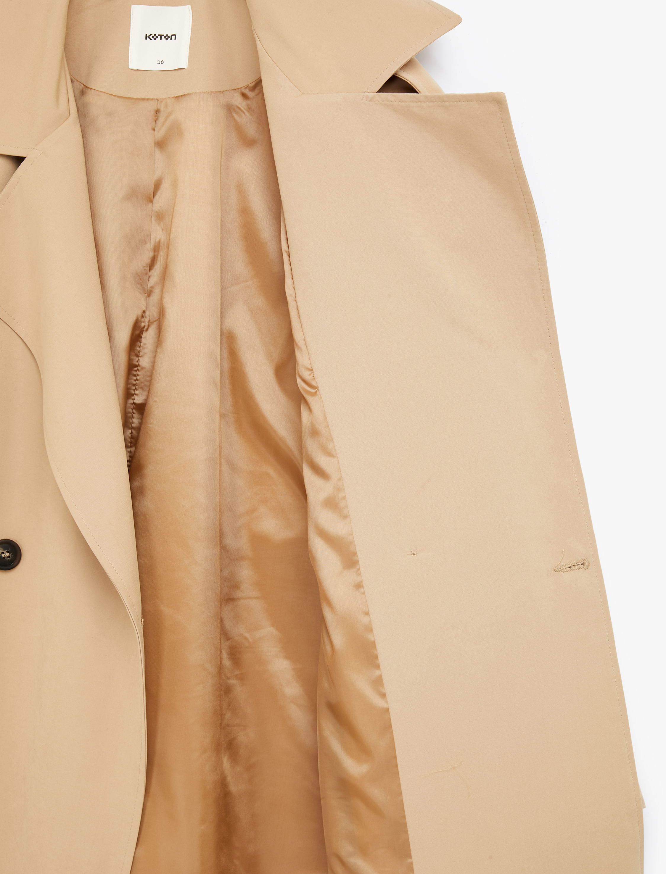   Uzun Kollu Cep Detaylı Kruvaze Yaka Oversize Kemerli Uzun Trençkot