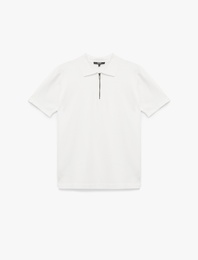 Viskon Regular Fit Polo Yaka Yarım Fermuarlı Kısa Kollu Triko Tişört