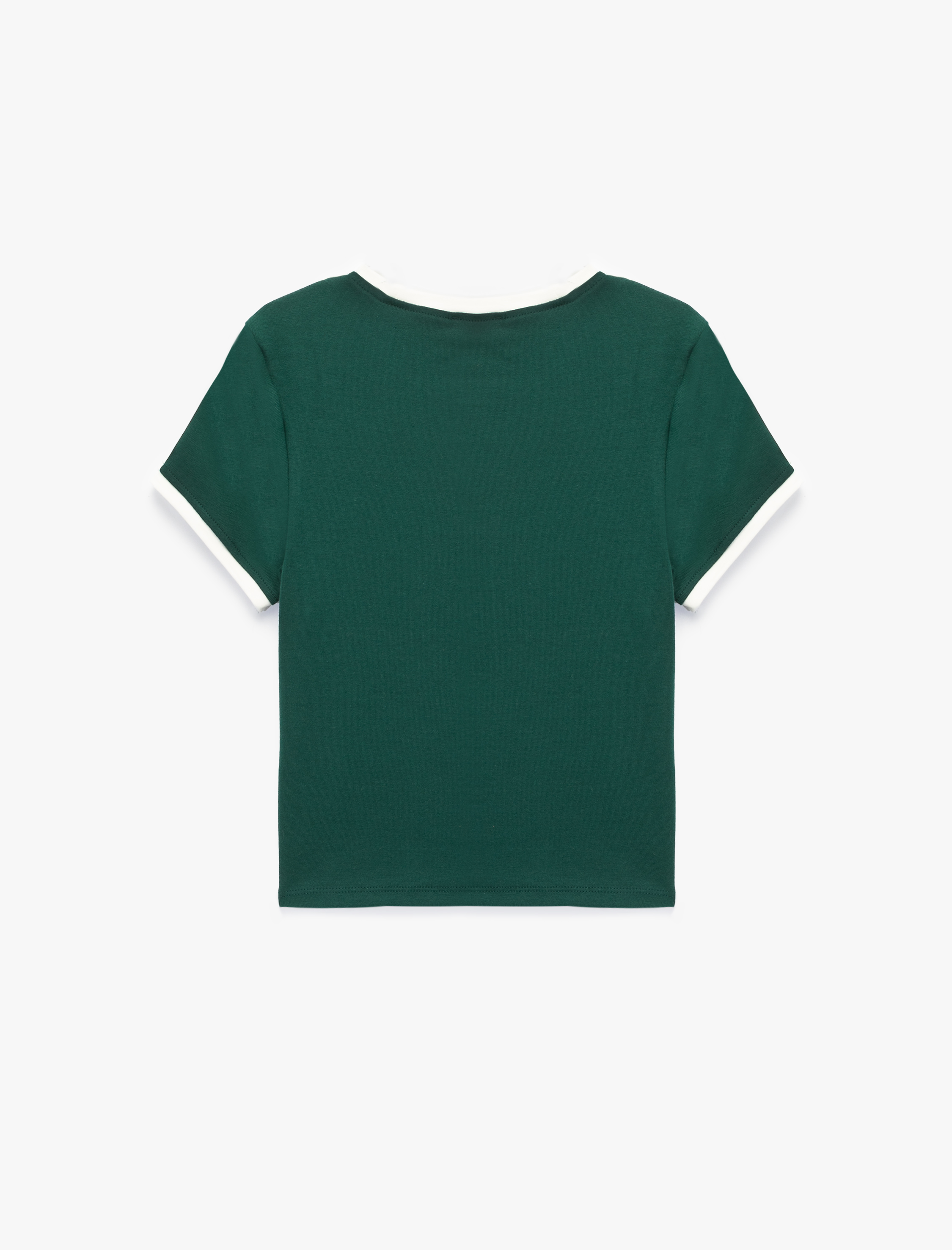 Slim Fit Kısa Kollu Biyeli Bisiklet Yaka Baskılı Tişört