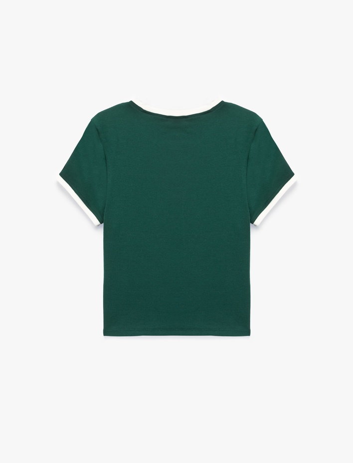  Slim Fit Kısa Kollu Biyeli Bisiklet Yaka Baskılı Tişört