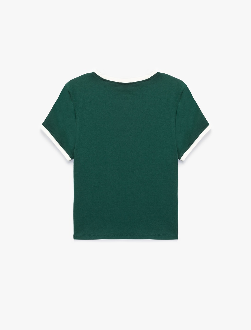  Slim Fit Kısa Kollu Biyeli Bisiklet Yaka Baskılı Tişört